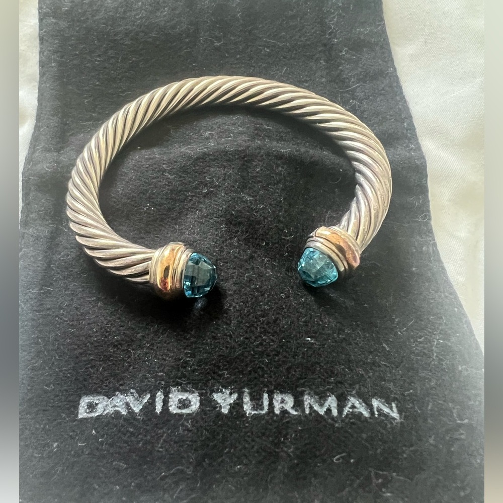Classic Cable Bracelet
Sterling Silver with 14K Yellow Gold and Blue Topaz, 7mm